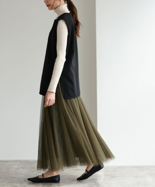 Pierrot（ピエロ）の「チュールスカート ロング丈（スカート・レディース・ブラック/ベージュ/ブルー/ラベンダー/チャコール/スモークピンク/カーキ/ネイビー/ブラウン・M/L）」の13枚目の写真