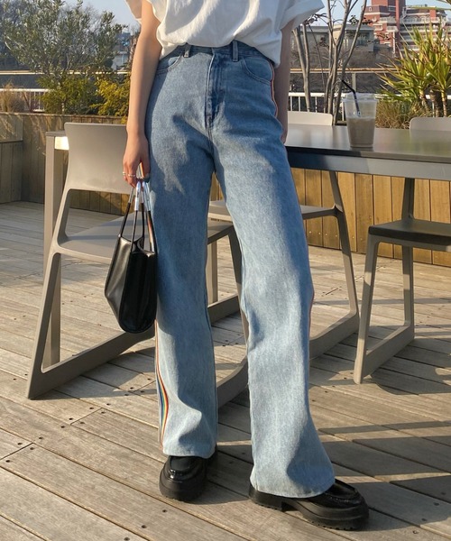 WHO'S WHO gallery(フーズフーギャラリー)の「【SLOPPY/スロッピー】レインボーデニム(デニムパンツ・レディース・ブラック/ブルー/サックスブルー・FREE/SMALL)」の4枚目の写真