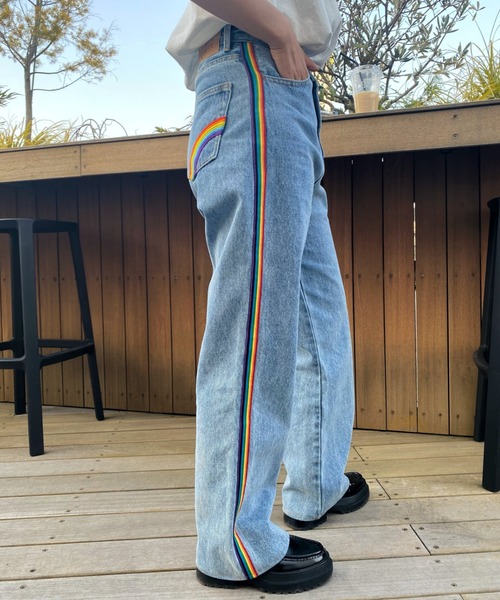 WHO'S WHO gallery(フーズフーギャラリー)の「【SLOPPY/スロッピー】レインボーデニム(デニムパンツ・レディース・ブラック/ブルー/サックスブルー・FREE/SMALL)」の6枚目の写真