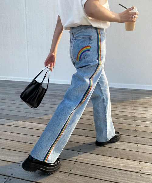 WHO'S WHO gallery(フーズフーギャラリー)の「【SLOPPY/スロッピー】レインボーデニム(デニムパンツ・レディース・ブラック/ブルー/サックスブルー・FREE/SMALL)」の7枚目の写真