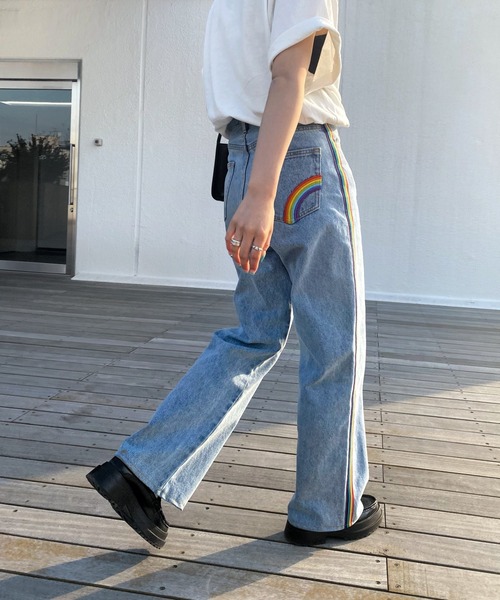 WHO'S WHO gallery(フーズフーギャラリー)の「【SLOPPY/スロッピー】レインボーデニム(デニムパンツ・レディース・ブラック/ブルー/サックスブルー・FREE/SMALL)」の8枚目の写真