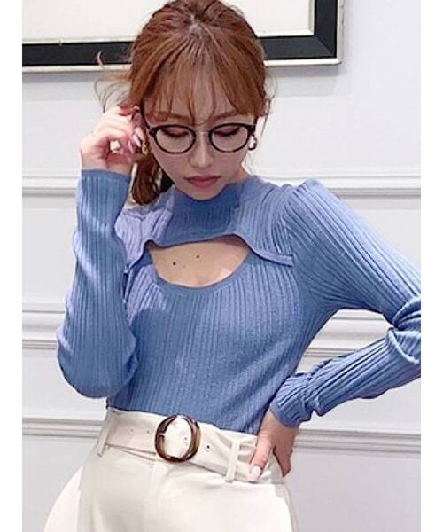 RESEXXY（リゼクシー）の「バスト切り替え2WAYニットトップス（ニット/セーター・レディース・ブラック/ベージュ/ピンク/ブルー/アイボリー・FREE）」の4枚目の写真