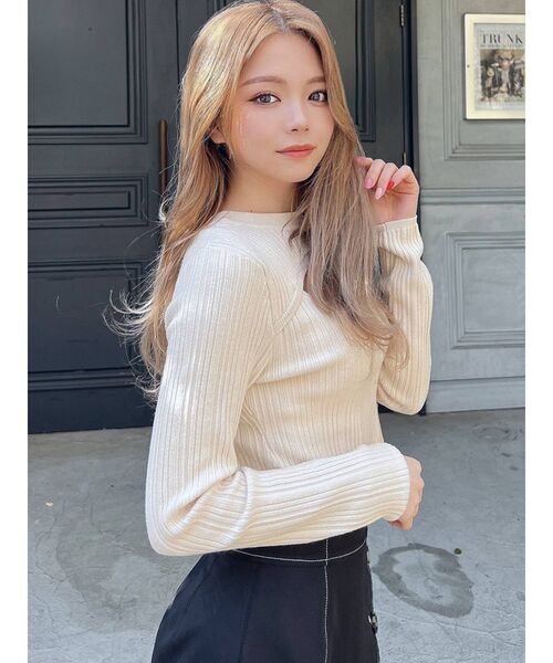 RESEXXY（リゼクシー）の「バスト切り替え2WAYニットトップス（ニット/セーター・レディース・ブラック/ベージュ/ピンク/ブルー/アイボリー・FREE）」の7枚目の写真