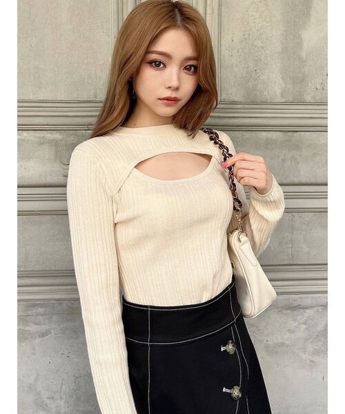 RESEXXY（リゼクシー）の「バスト切り替え2WAYニットトップス（ニット/セーター・レディース・ブラック/ベージュ/ピンク/ブルー/アイボリー・FREE）」の8枚目の写真