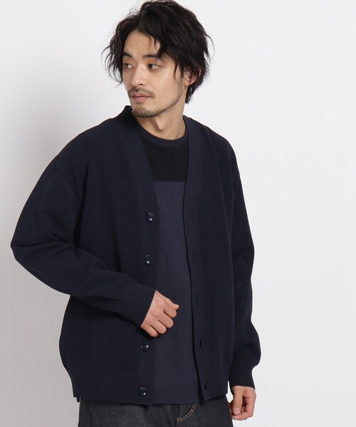 BASECONTROL(ベースコントロール)の「◆メッシュニット Vネック カーディガン(カーディガン/ボレロ・メンズ・ネイビー/ライトグリーン・02/03/04)」の1枚目の写真