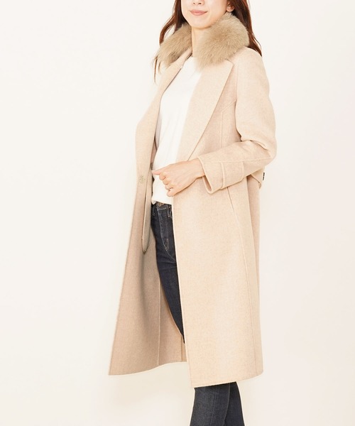 sankyo shokai(サンキョウショウカイ)の「ファー付ウールロングコート(その他アウター・レディース・ブラック/ベージュ/ピンク・FREE)」の2枚目の写真