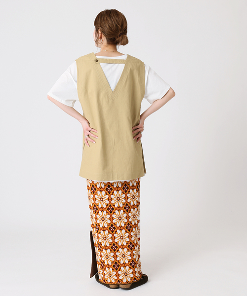 B.C STOCK（ベーセーストック）の「ステッチワーク コットンリネンベスト（ベスト・レディース・グリーン/ベージュ/アイボリー・FREE）」の6枚目の写真