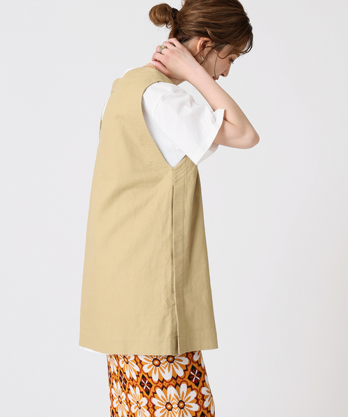 B.C STOCK（ベーセーストック）の「ステッチワーク コットンリネンベスト（ベスト・レディース・グリーン/ベージュ/アイボリー・FREE）」の7枚目の写真