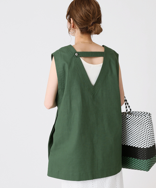 B.C STOCK（ベーセーストック）の「ステッチワーク コットンリネンベスト（ベスト・レディース・グリーン/ベージュ/アイボリー・FREE）」の11枚目の写真