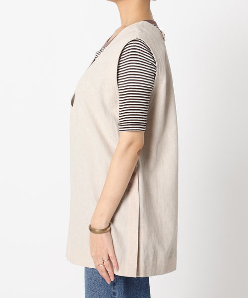 B.C STOCK（ベーセーストック）の「ステッチワーク コットンリネンベスト（ベスト・レディース・グリーン/ベージュ/アイボリー・FREE）」の14枚目の写真