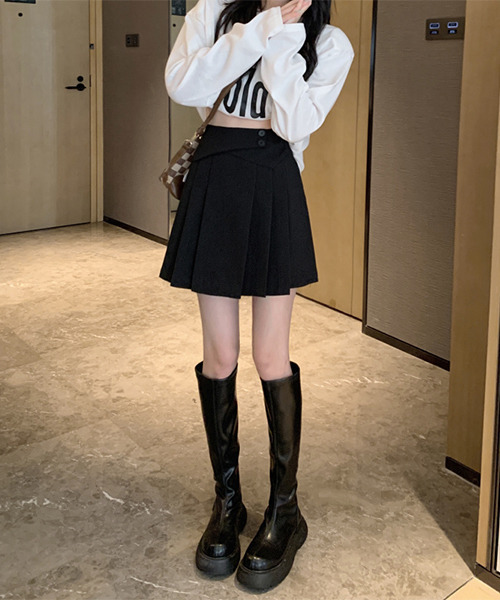 c.u.l（シーユーエル）の「【c.u.l:w】ボックスプリーツキュロット付きスカート culw206（スカート・レディース・ブラック/ベージュ・S/M/L）」の12枚目の写真