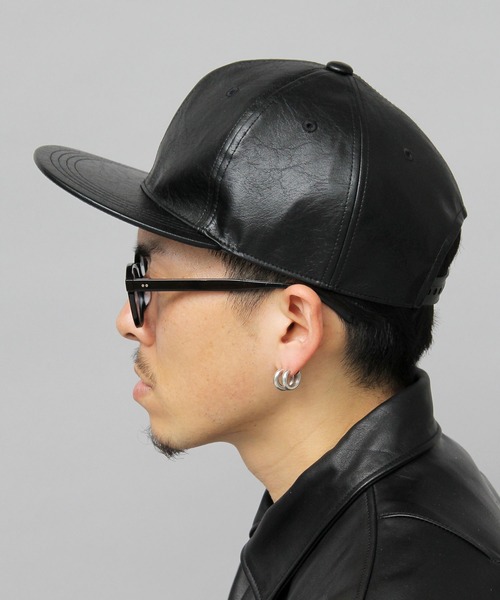 セール】ヴィンテージレザー風 フェイクレザー BBキャップ / 平ツバ