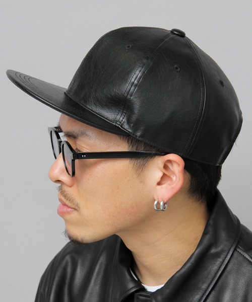 glabella（グラベラ）の「ヴィンテージレザー風 フェイクレザー BBキャップ / 平ツバ / キャップ（キャップ・メンズ・ブラック・FREE）」の2枚目の写真