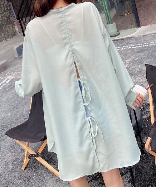 AsRiRe(アスリレイ)の「【AsRiRe】バックリボンロングシアーシャツ(シャツ/ブラウス・レディース・ミント/ピンク・M)」の7枚目の写真