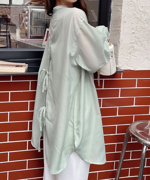 AsRiRe(アスリレイ)の「【AsRiRe】バックリボンロングシアーシャツ(シャツ/ブラウス・レディース・ミント/ピンク・M)」の8枚目の写真