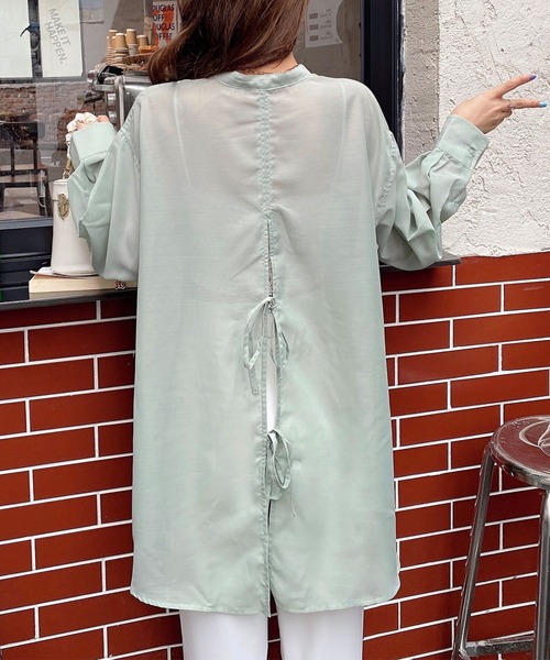 AsRiRe(アスリレイ)の「【AsRiRe】バックリボンロングシアーシャツ(シャツ/ブラウス・レディース・ミント/ピンク・M)」の10枚目の写真