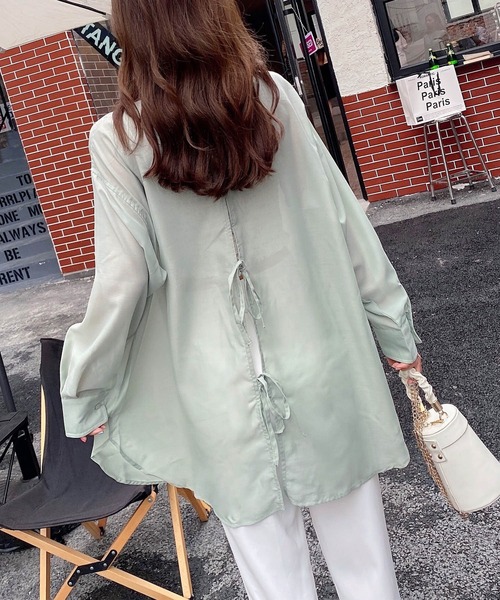 AsRiRe(アスリレイ)の「【AsRiRe】バックリボンロングシアーシャツ(シャツ/ブラウス・レディース・ミント/ピンク・M)」の11枚目の写真