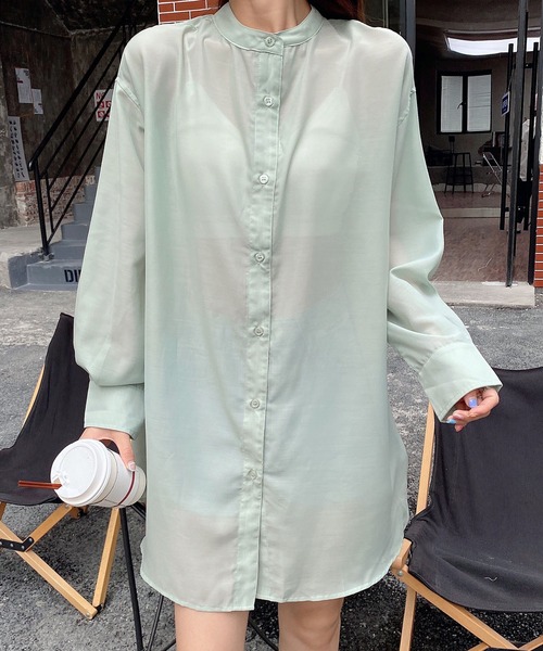AsRiRe(アスリレイ)の「【AsRiRe】バックリボンロングシアーシャツ(シャツ/ブラウス・レディース・ミント/ピンク・M)」の4枚目の写真
