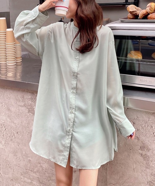 AsRiRe(アスリレイ)の「【AsRiRe】バックリボンロングシアーシャツ(シャツ/ブラウス・レディース・ミント/ピンク・M)」の3枚目の写真
