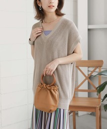 麻混裾ラメ片畦ニットプルオーバー