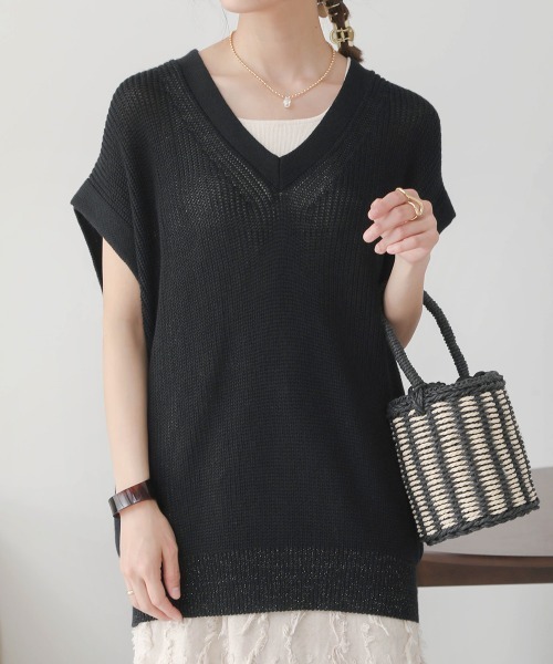 Bou Jeloud(ブージュルード)の「麻混裾ラメ片畦ニットプルオーバー(ニット/セーター・レディース・ブラック/カーキ/グレー系その他・FREE)」の2枚目の写真