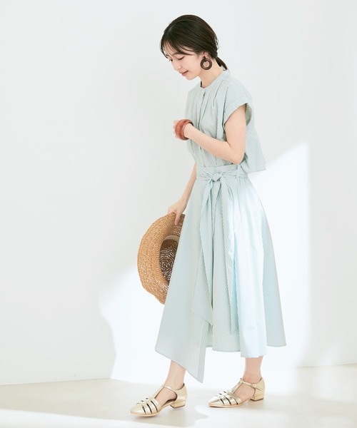 VIS(ビス)の「【セットアップ対応】ストライプ&無地フロントリボンアシメスカート【sustainable】(スカート・レディース・サックスブルー/ブルー系その他/ネイビー/グリーン系その他・M/S)」の7枚目の写真