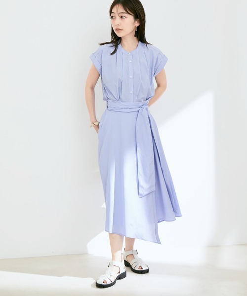 VIS(ビス)の「【セットアップ対応】ストライプ&無地フロントリボンアシメスカート【sustainable】(スカート・レディース・サックスブルー/ブルー系その他/ネイビー/グリーン系その他・M/S)」の8枚目の写真
