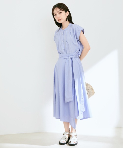 VIS(ビス)の「【セットアップ対応】ストライプ&無地フロントリボンアシメスカート【sustainable】(スカート・レディース・サックスブルー/ブルー系その他/ネイビー/グリーン系その他・M/S)」の9枚目の写真