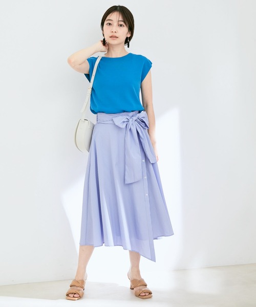 VIS(ビス)の「【セットアップ対応】ストライプ&無地フロントリボンアシメスカート【sustainable】(スカート・レディース・サックスブルー/ブルー系その他/ネイビー/グリーン系その他・M/S)」の10枚目の写真