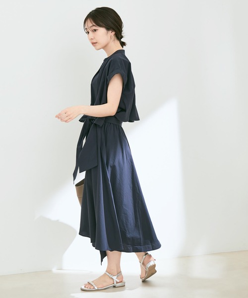 VIS(ビス)の「【セットアップ対応】ストライプ&無地フロントリボンアシメスカート【sustainable】(スカート・レディース・サックスブルー/ブルー系その他/ネイビー/グリーン系その他・M/S)」の14枚目の写真
