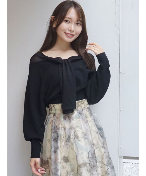 MERCURYDUO（マーキュリーデュオ）の「シアーセーラーカラーニット（ニット/セーター・レディース・ベージュ/オフホワイト/ミント/ブラック・FREE）」の5枚目の写真