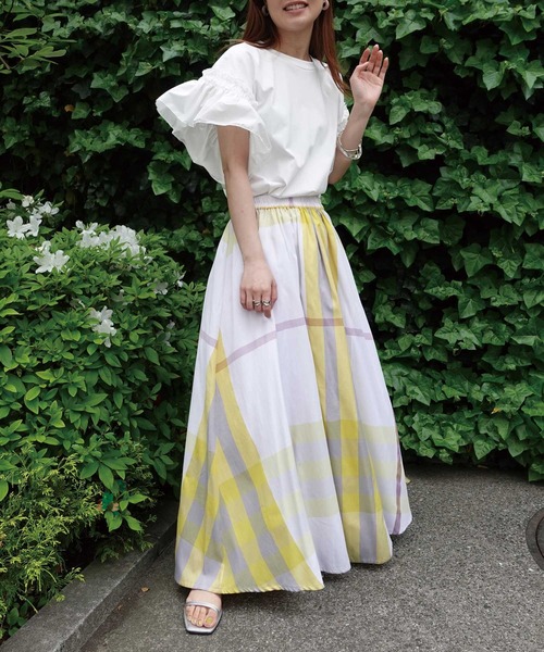 CORNERS(コーナーズ)の「チェックフレアースカート(スカート・レディース・グリーン/ネイビー/キャメル/オレンジ/イエロー・M/L)」の4枚目の写真