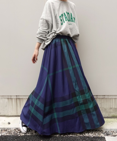 CORNERS(コーナーズ)の「チェックフレアースカート(スカート・レディース・グリーン/ネイビー/キャメル/オレンジ/イエロー・M/L)」の12枚目の写真