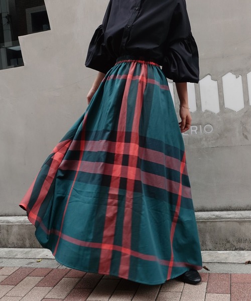 CORNERS(コーナーズ)の「チェックフレアースカート(スカート・レディース・グリーン/ネイビー/キャメル/オレンジ/イエロー・M/L)」の6枚目の写真