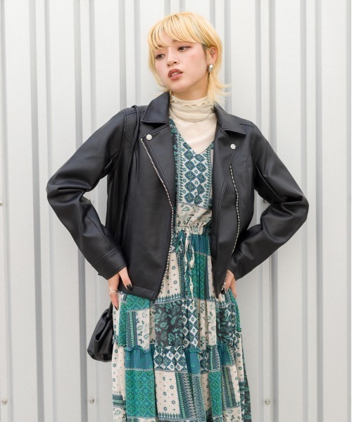 SpRay（スプレイ）の「エコレザーライダース（ライダースジャケット・レディース・ブラック/ブラウン/モカ/グレイッシュベージュ・FREE）」の14枚目の写真