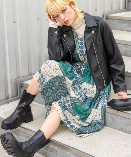 SpRay（スプレイ）の「エコレザーライダース（ライダースジャケット・レディース・ブラック/ブラウン/モカ/グレイッシュベージュ・FREE）」の17枚目の写真