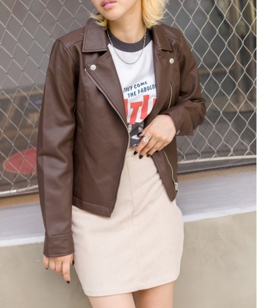 SpRay（スプレイ）の「エコレザーライダース（ライダースジャケット・レディース・ブラック/ブラウン/モカ/グレイッシュベージュ・FREE）」の21枚目の写真