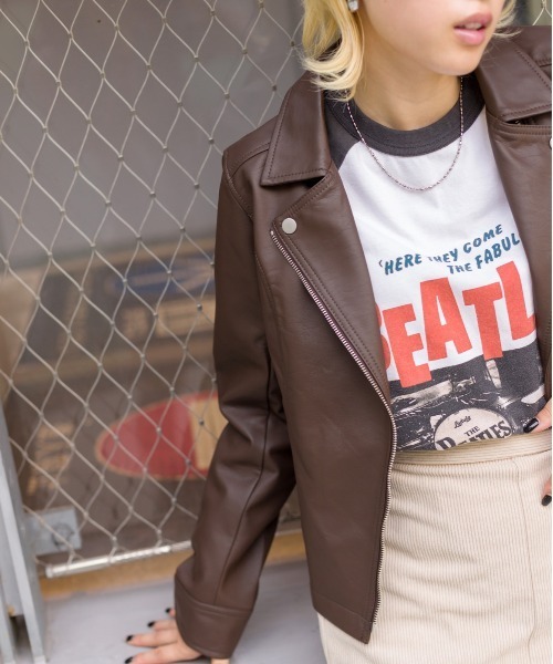 SpRay（スプレイ）の「エコレザーライダース（ライダースジャケット・レディース・ブラック/ブラウン/モカ/グレイッシュベージュ・FREE）」の22枚目の写真