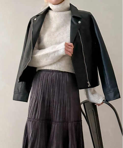 SpRay（スプレイ）の「エコレザーライダース（ライダースジャケット・レディース・ブラック/ブラウン/モカ/グレイッシュベージュ・FREE）」の6枚目の写真