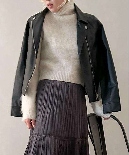 SpRay（スプレイ）の「エコレザーライダース（ライダースジャケット・レディース・ブラック/ブラウン/モカ/グレイッシュベージュ・FREE）」の7枚目の写真