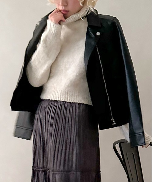 SpRay（スプレイ）の「エコレザーライダース（ライダースジャケット・レディース・ブラック/ブラウン/モカ/グレイッシュベージュ・FREE）」の5枚目の写真