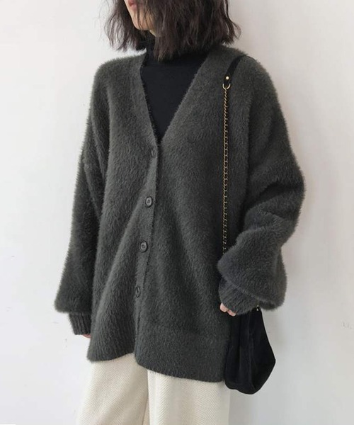 aimoha(アイモハ)の「ふわふわシャギーカーディガン (AW)(カーディガン/ボレロ・レディース・ベージュ/ブラック/ダークグレー/カーキ・FREE)」の3枚目の写真