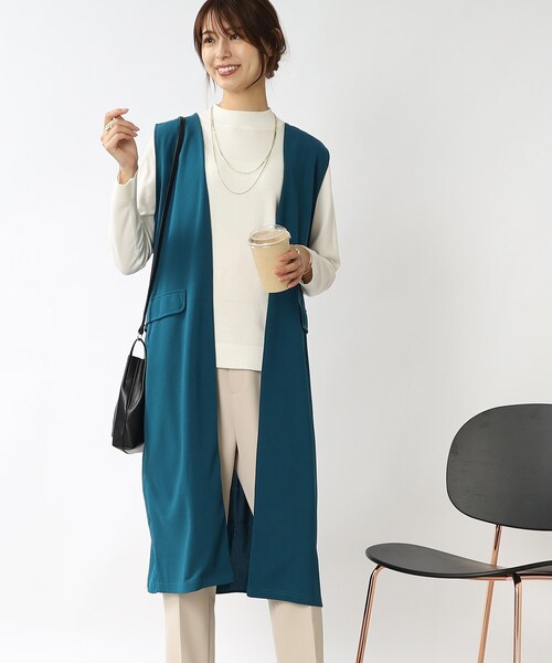 DRESKIP（ドレスキップ）の「◆異素材切り替えロングジレ（ベスト・レディース・ブルー/ブラック/ダークブラウン/サンドベージュ・00）」の12枚目の写真