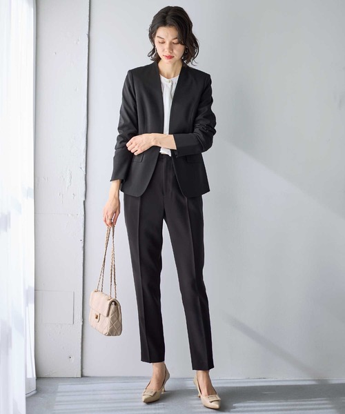 GeeRA（ジーラ）の「【2点セット】ウォッシャブル/防シワ/UV/形態安定　ベーシックノーカラーテーパードパンツセットアップスーツ（スーツセット・レディース・ネイビー/ブラック/グレー系/ネイビー系・5号/7号/9号/11号/13号/15号/17号）」の15枚目の写真