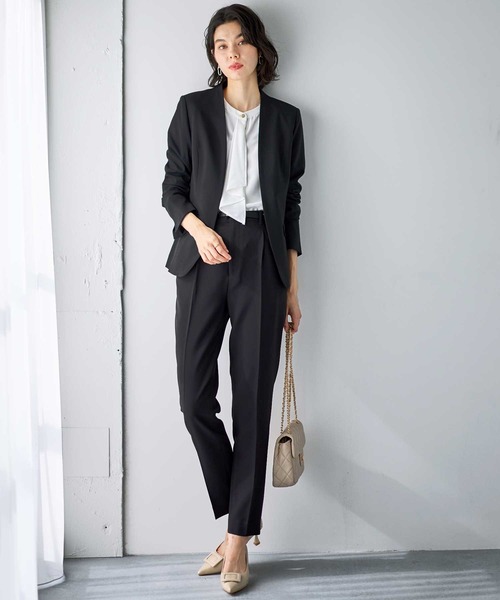 GeeRA（ジーラ）の「【2点セット】ウォッシャブル/防シワ/UV/形態安定　ベーシックノーカラーテーパードパンツセットアップスーツ（スーツセット・レディース・ネイビー/ブラック/グレー系/ネイビー系・5号/7号/9号/11号/13号/15号/17号）」の14枚目の写真