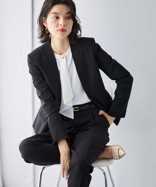 GeeRA（ジーラ）の「【2点セット】ウォッシャブル/防シワ/UV/形態安定　ベーシックノーカラーテーパードパンツセットアップスーツ（スーツセット・レディース・ネイビー/ブラック/グレー系/ネイビー系・5号/7号/9号/11号/13号/15号/17号）」の13枚目の写真