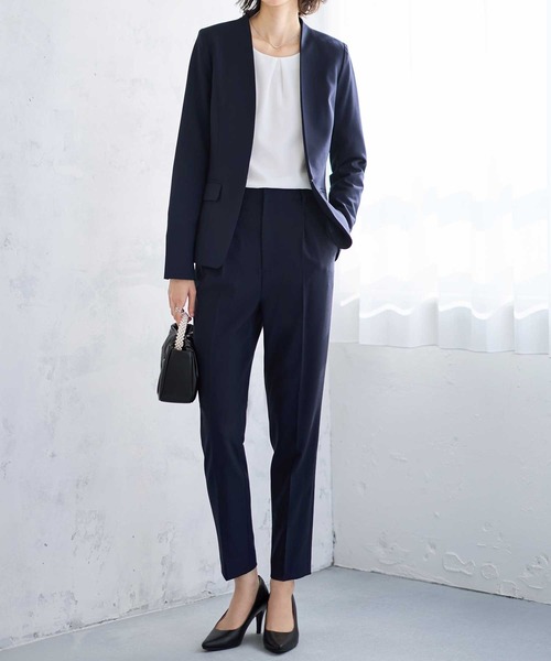 【新品】GeeRA ウォシャブル　ベーシックノーカラーテーパードパンツスーツ セール】【2点セット】ウォッシャブル/防シワ/UV/形態安定 ベーシック