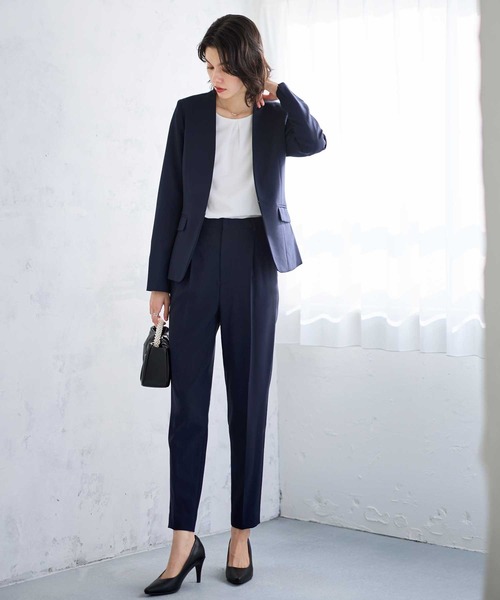 GeeRA（ジーラ）の「【2点セット】ウォッシャブル/防シワ/UV/形態安定　ベーシックノーカラーテーパードパンツセットアップスーツ（スーツセット・レディース・ネイビー/ブラック/グレー系/ネイビー系・5号/7号/9号/11号/13号/15号/17号）」の11枚目の写真