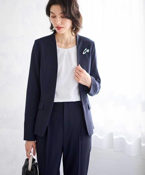 GeeRA（ジーラ）の「【2点セット】ウォッシャブル/防シワ/UV/形態安定　ベーシックノーカラーテーパードパンツセットアップスーツ（スーツセット・レディース・ネイビー/ブラック/グレー系/ネイビー系・5号/7号/9号/11号/13号/15号/17号）」の10枚目の写真