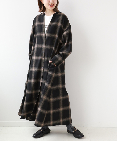 PENDLETON（ペンドルトン）の「《追加》別注【PENDLETON/ペンドルトン】*RELUME gauze etermin chk op：ワンピース（ワンピース・レディース・ブラック/ブラウン系その他・FREE）」の4枚目の写真